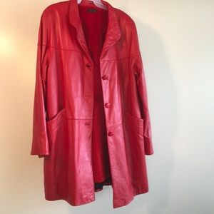Red Leather fur lined coat.